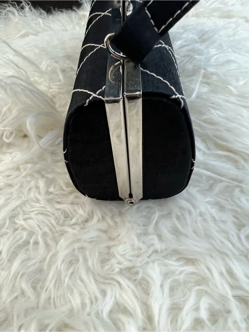 Black Quilted Top-Handle Evening Bag